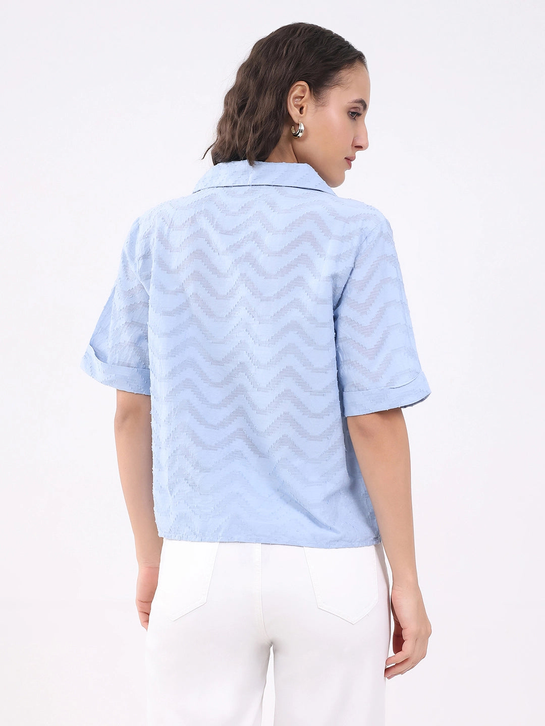 Blue Blouson Dobby Cotton Top - Global Republic