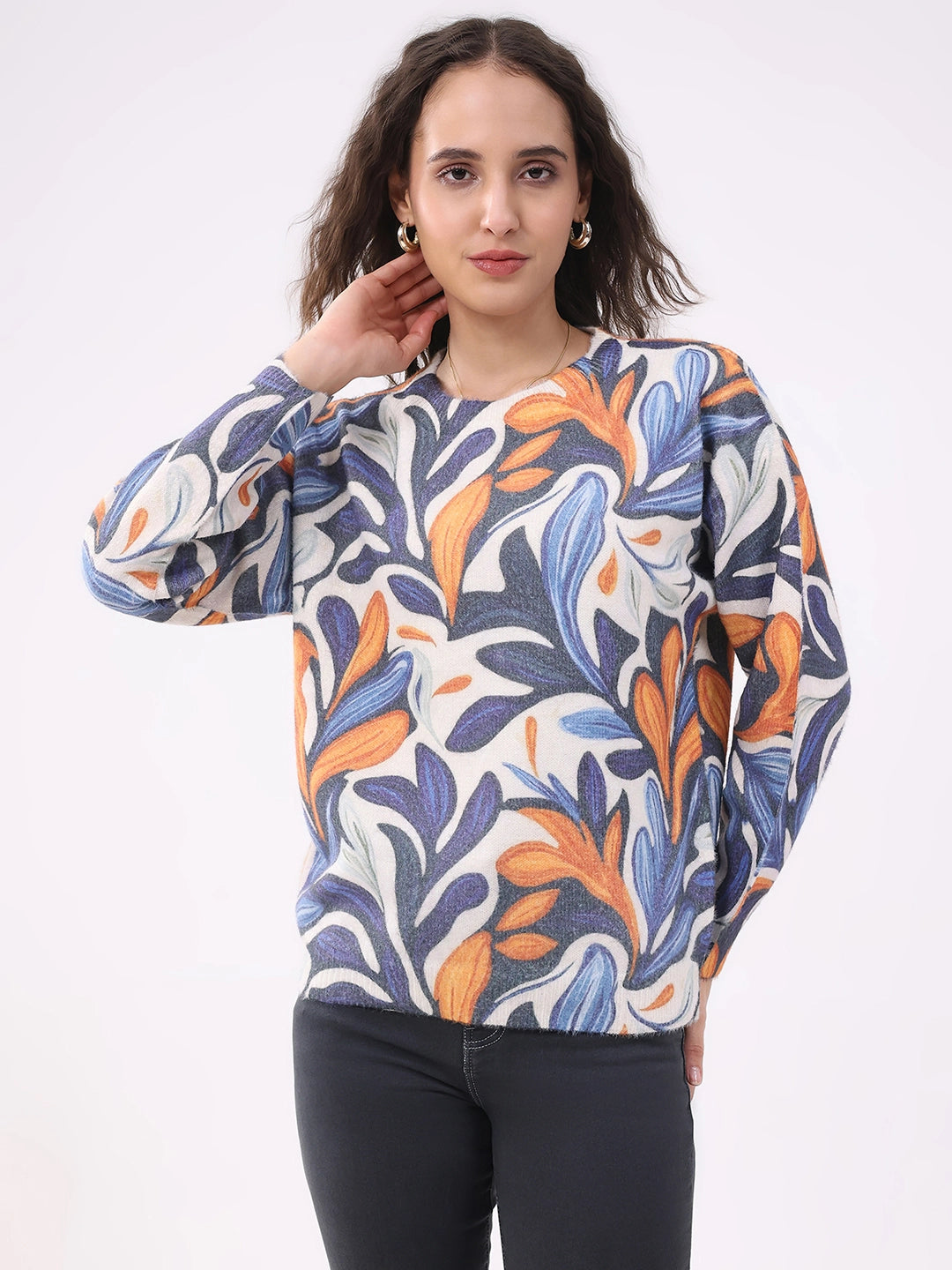 Multicolour Printed Wool Blend Pullover - Global Republic