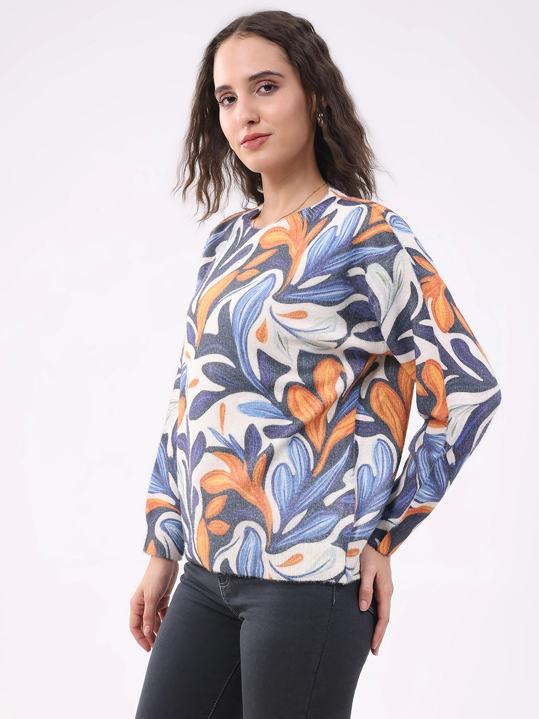 Multicolour Printed Wool Blend Pullover - Global Republic