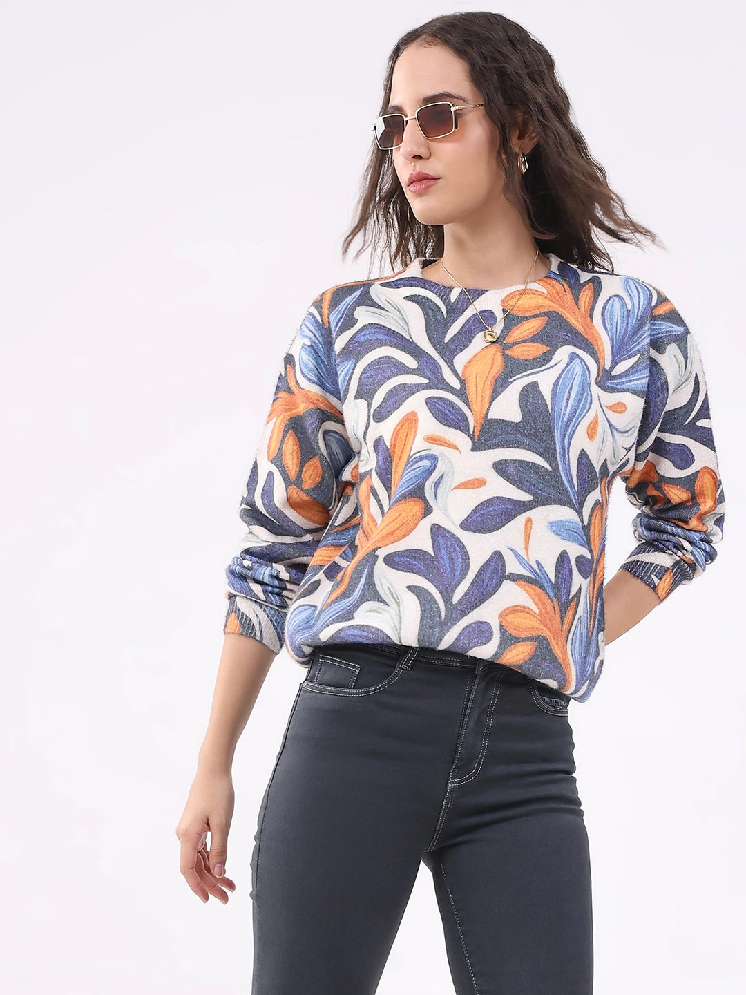 Multicolour Printed Wool Blend Pullover - Global Republic