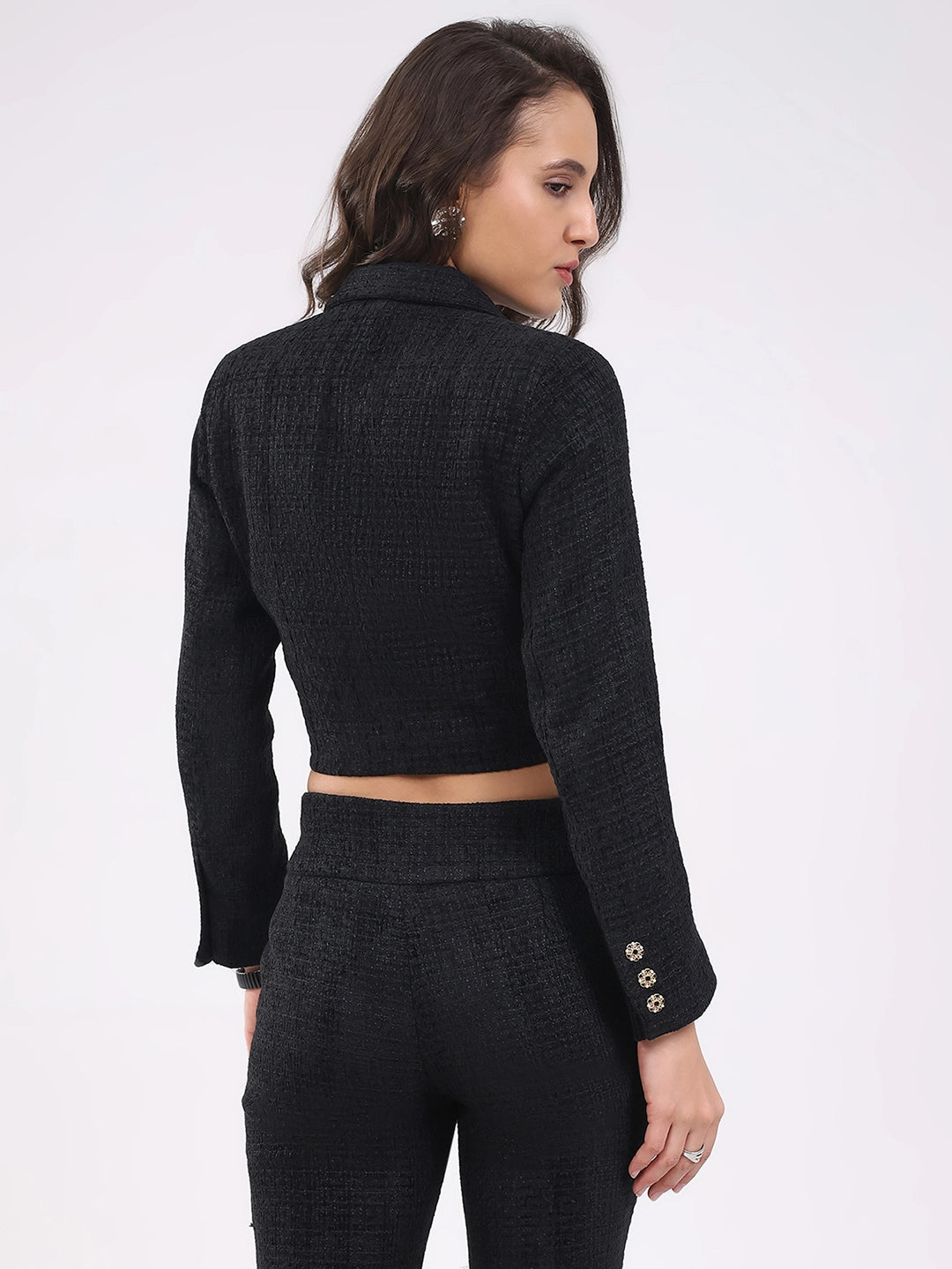 Black Wool Blend Crop Jacket - Global Republic