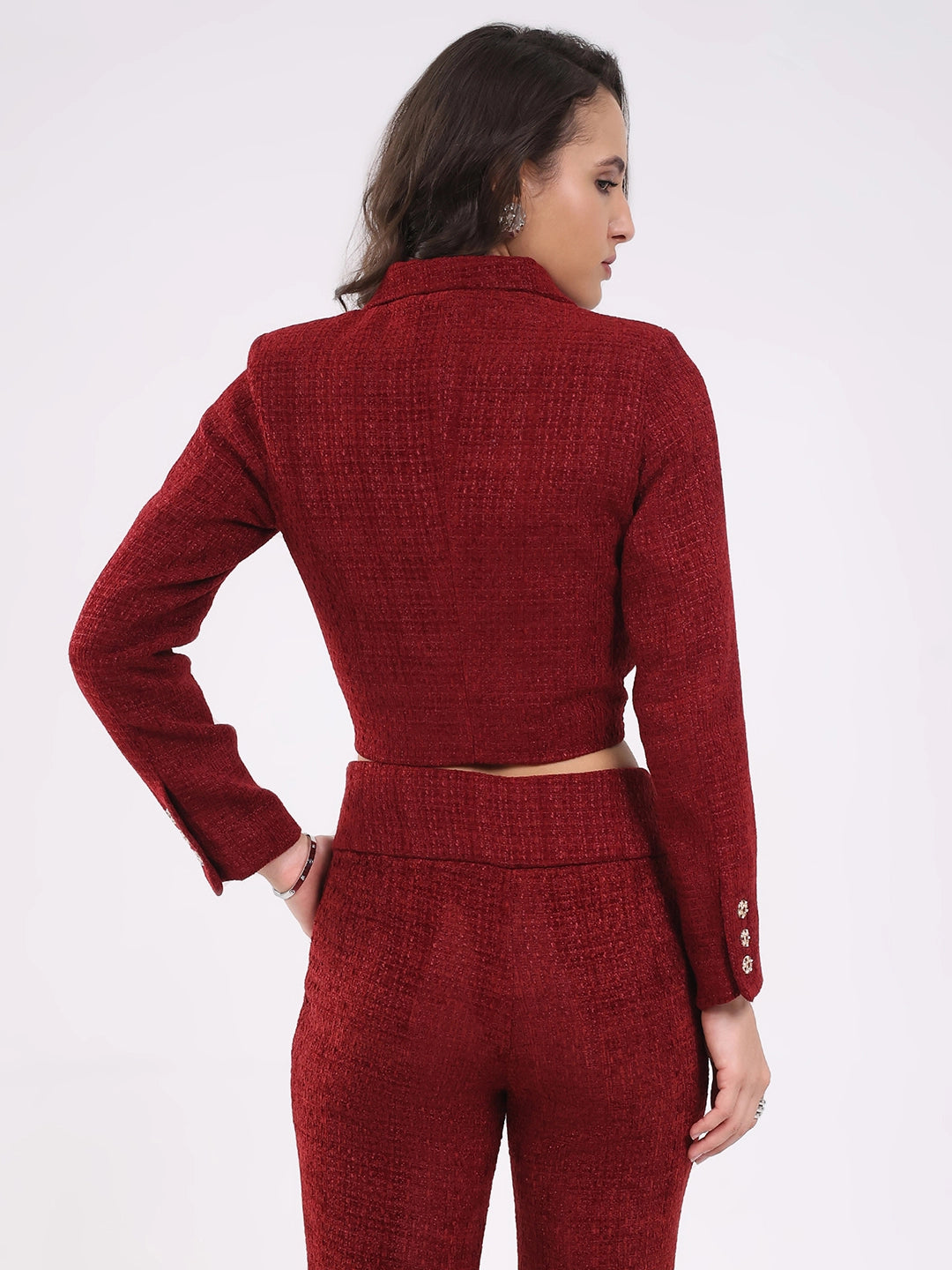 Maroon Wool Blend Crop Jacket - Global Republic
