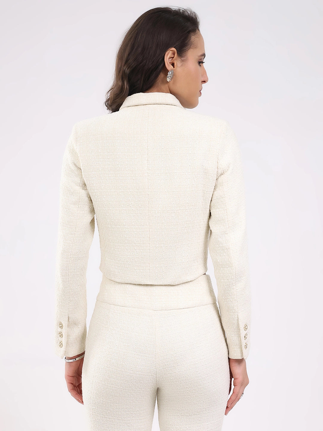 Off-White Wool Blend Crop Jacket - Global Republic