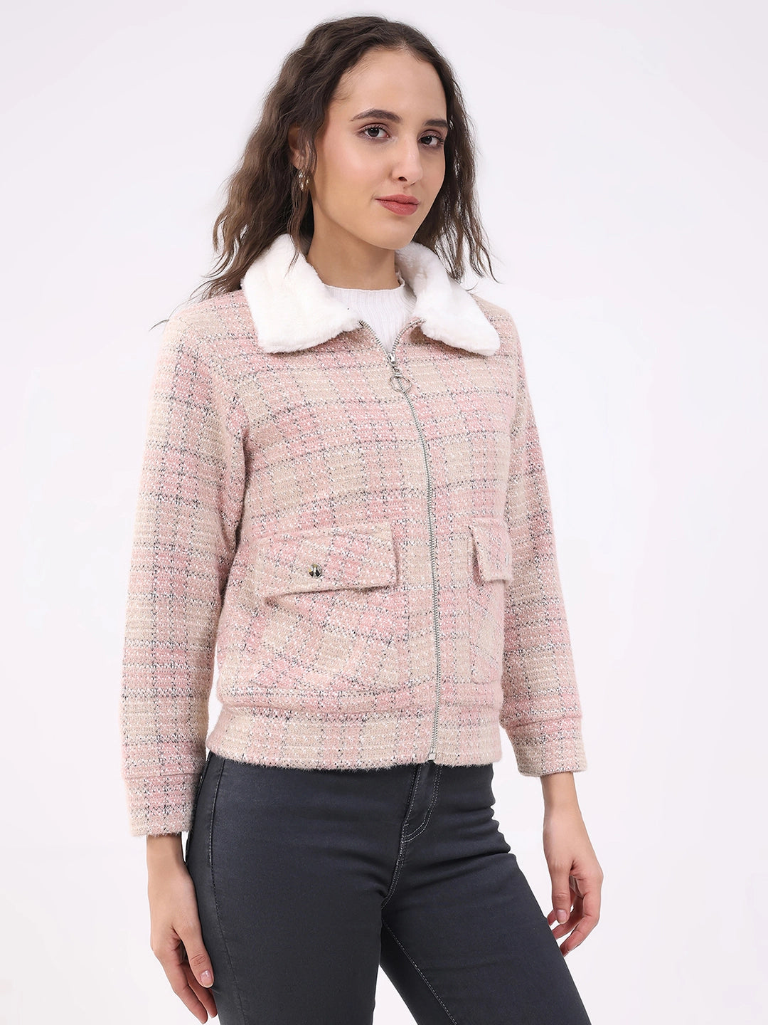 Pink Checked Woven Shacket - Global Republic