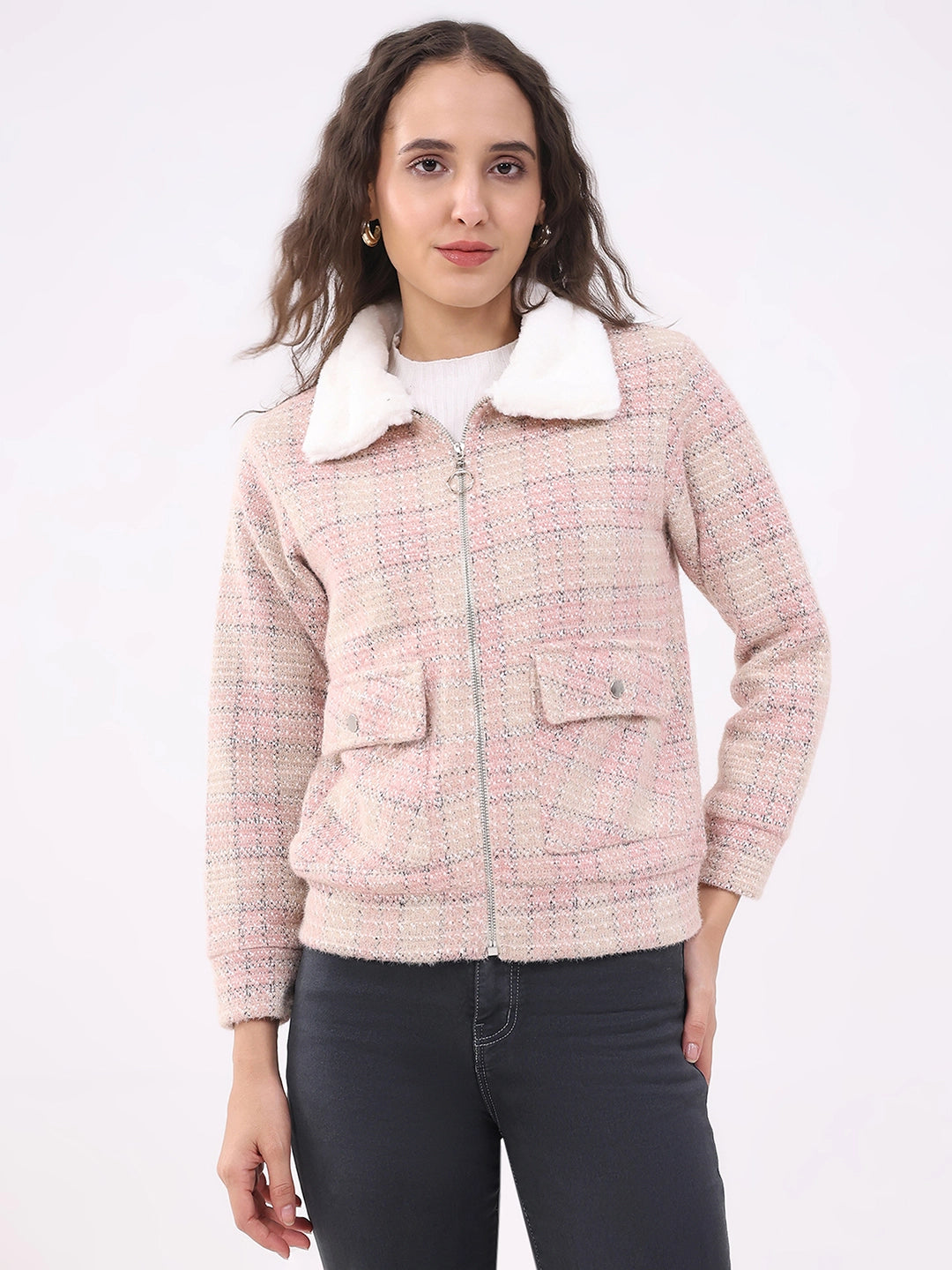 Pink Checked Woven Shacket - Global Republic