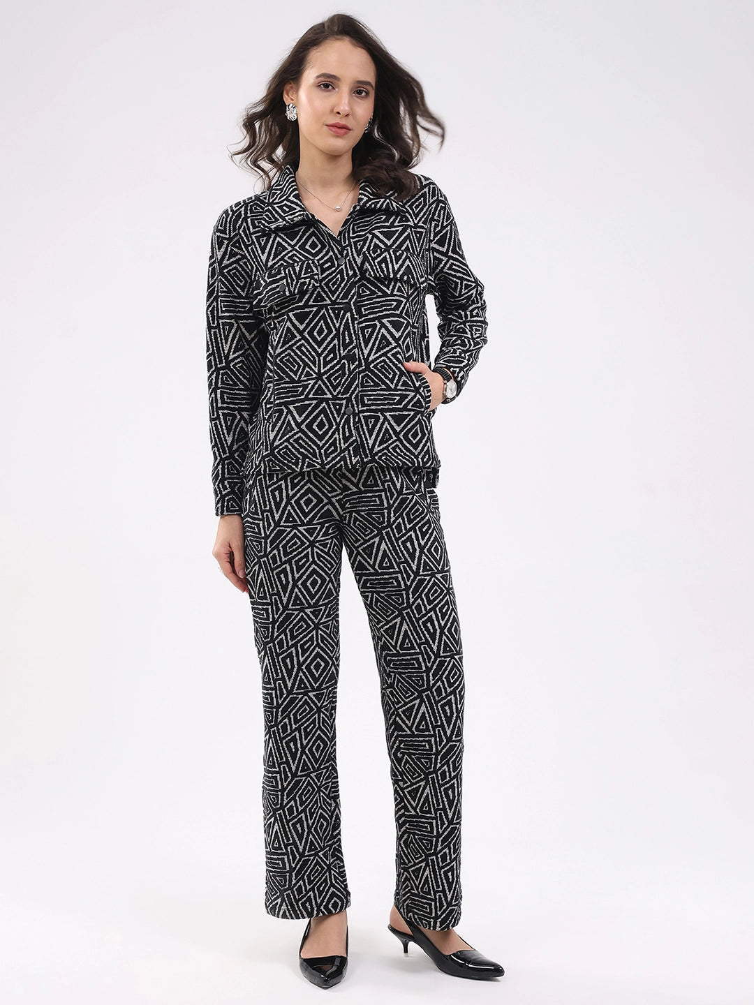 Black Wool Blend Winter Co-ord Set - Global Republic