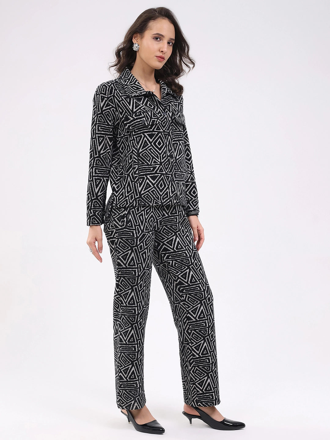 Black Wool Blend Winter Co-ord Set - Global Republic