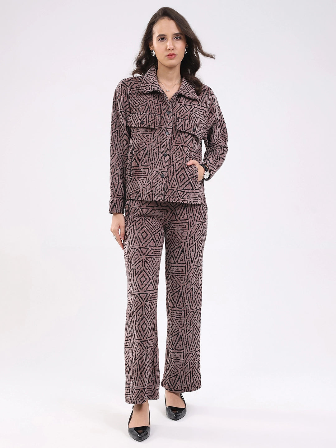 Mauve Wool Blend Winter Co-ord Set - Global Republic