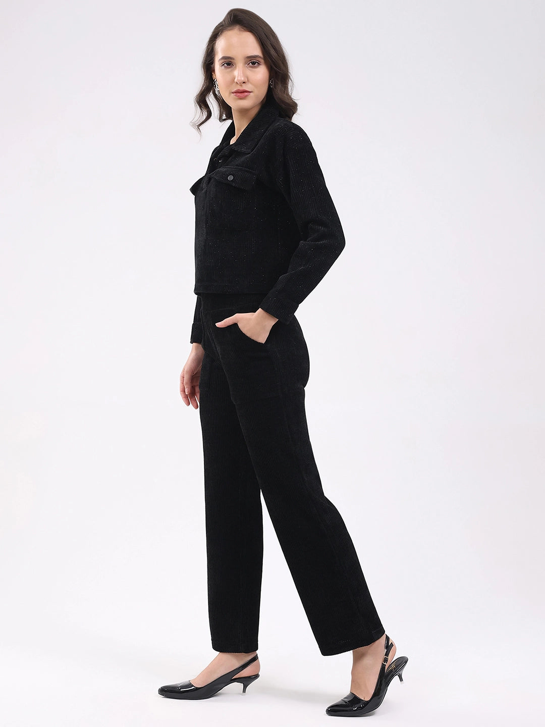 Black Textured Winter Co-ord Set - Global Republic