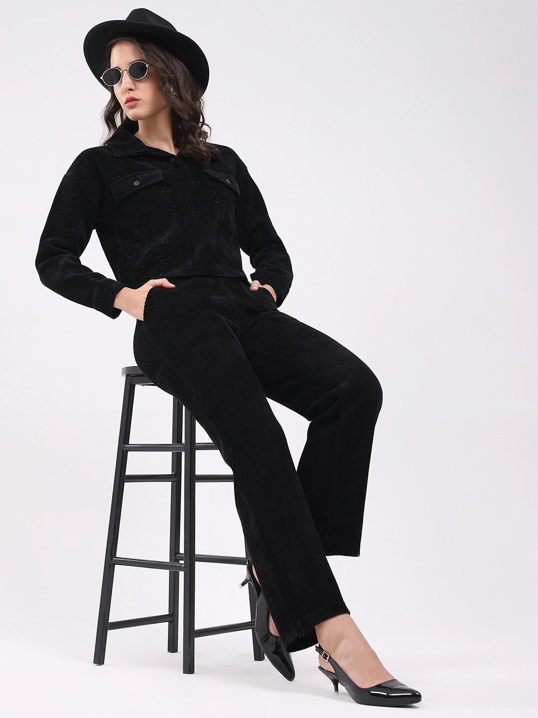 Black Textured Winter Co-ord Set - Global Republic