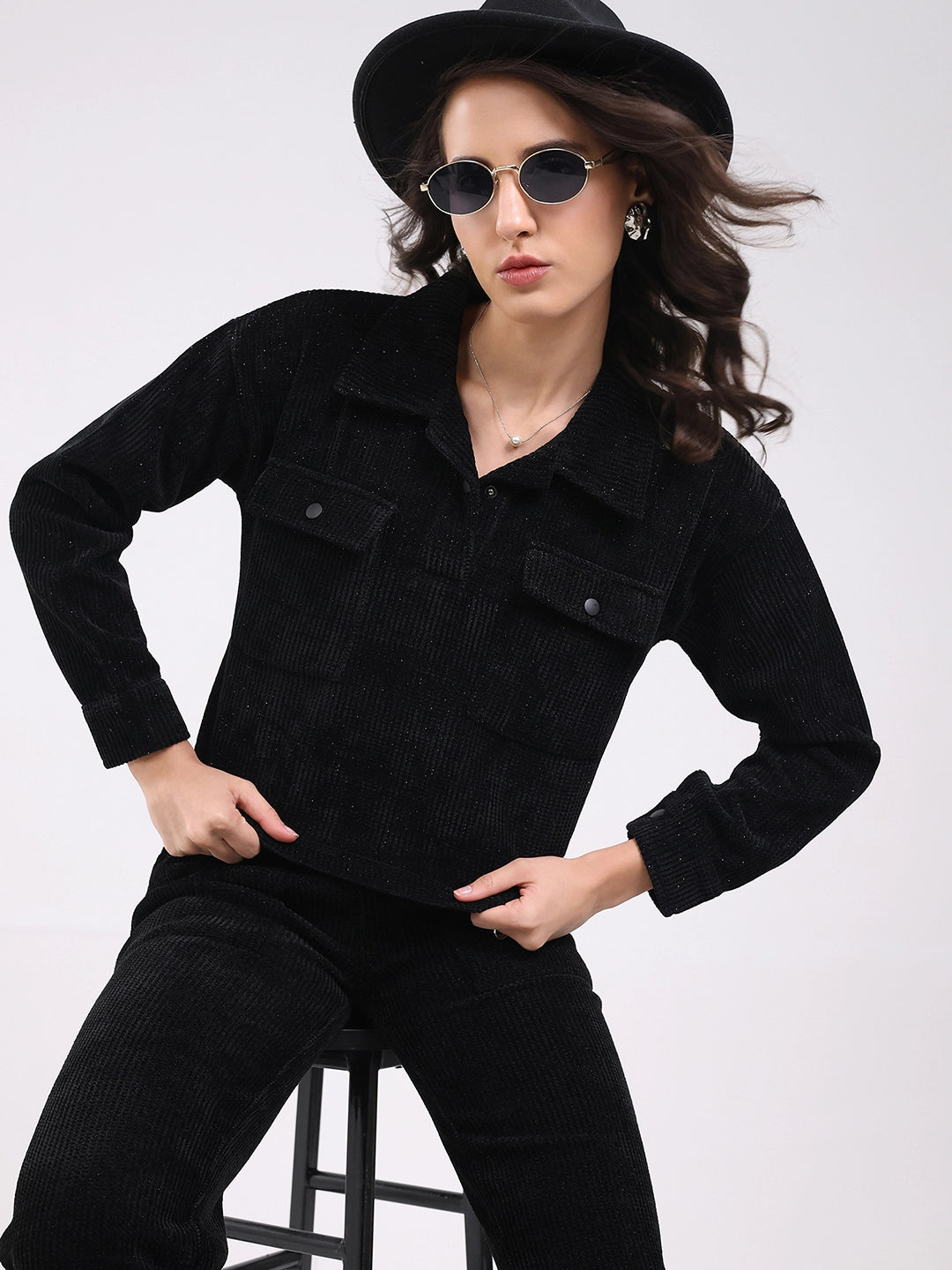 Black Textured Winter Co-ord Set - Global Republic
