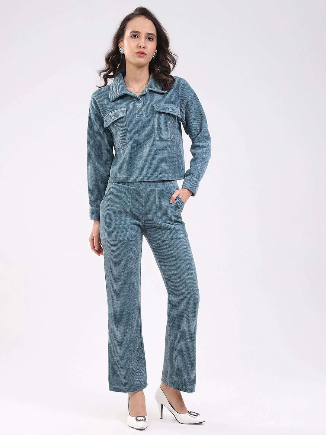 Blue Textured Winter Co-ord Set - Global Republic