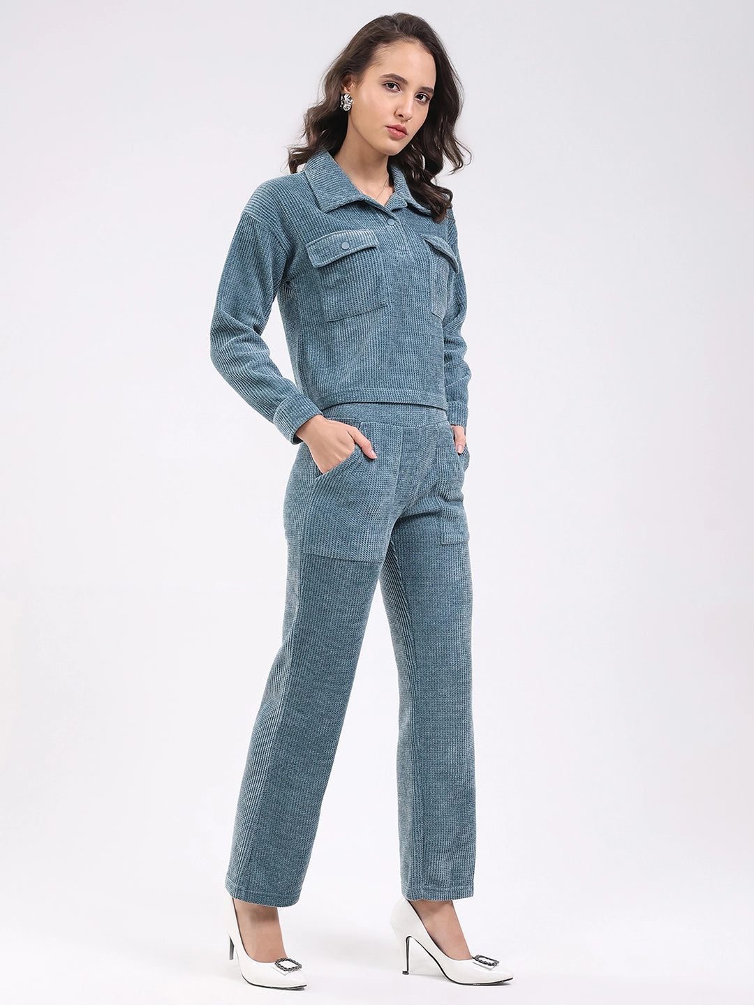 Blue Textured Winter Co-ord Set - Global Republic