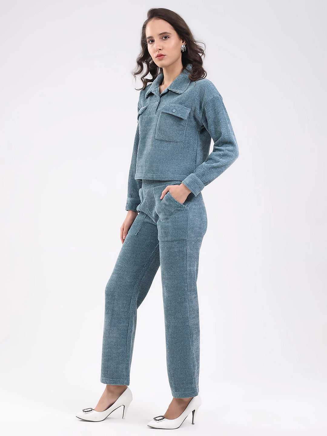 Blue Textured Winter Co-ord Set - Global Republic