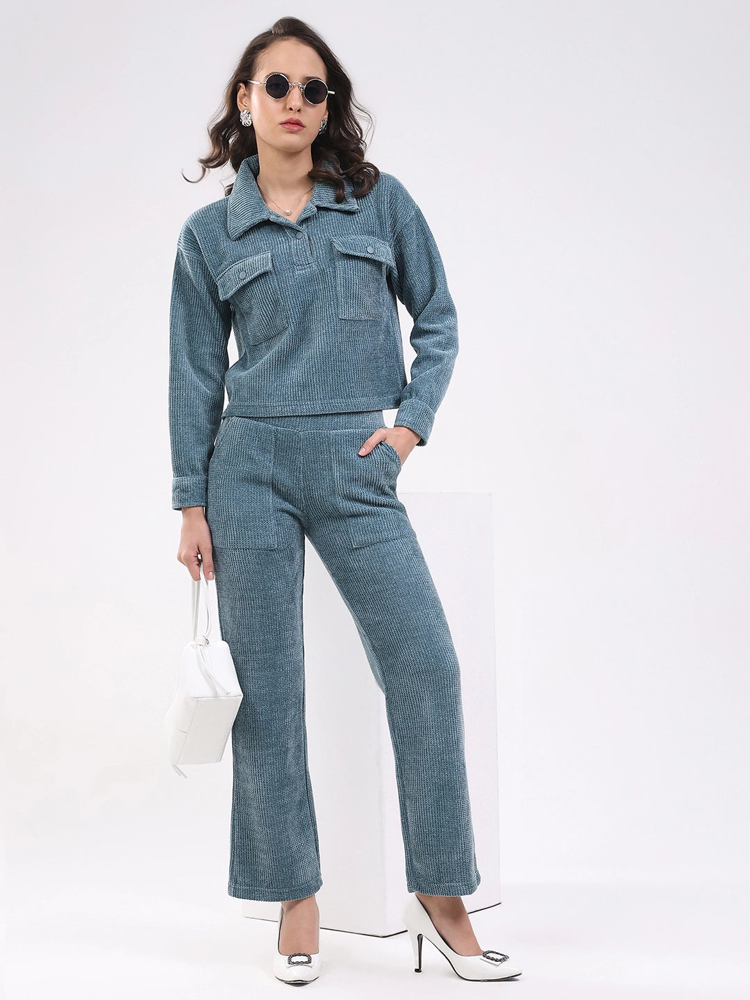Blue Textured Winter Co-ord Set - Global Republic