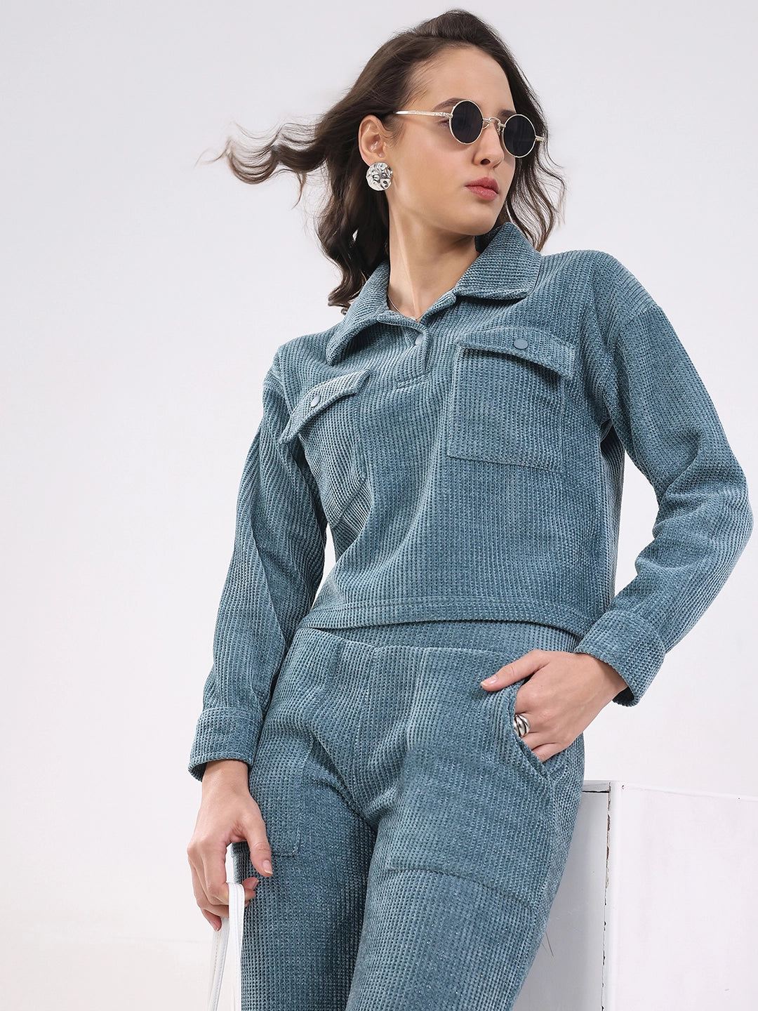 Blue Textured Winter Co-ord Set - Global Republic