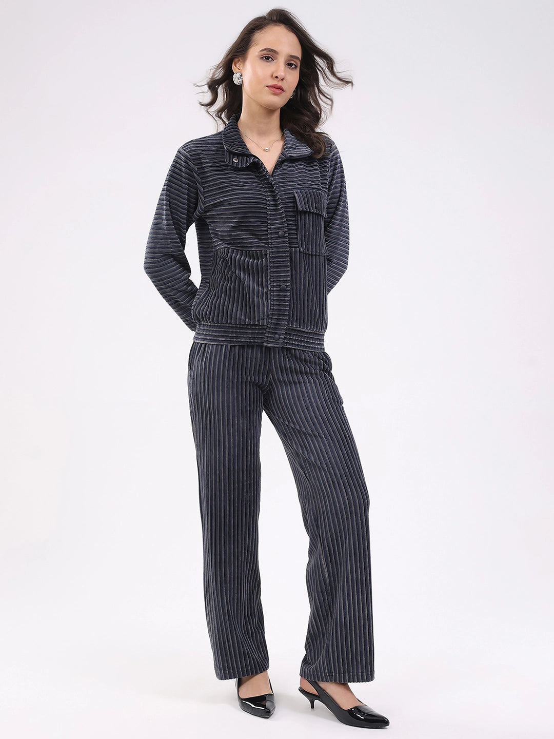 Blue Striped Winter Co-ord Set - Global Republic