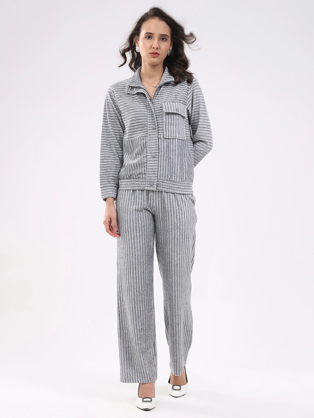 Grey Striped Winter Co-ord Set - Global Republic