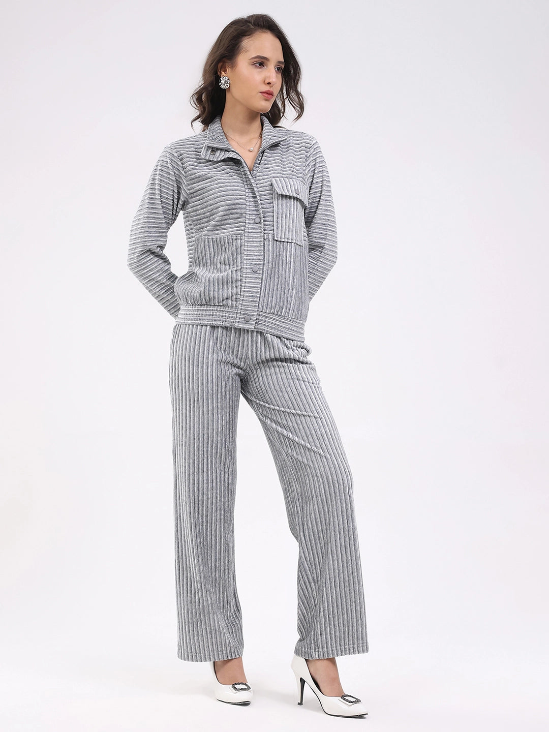 Grey Striped Winter Co-ord Set - Global Republic