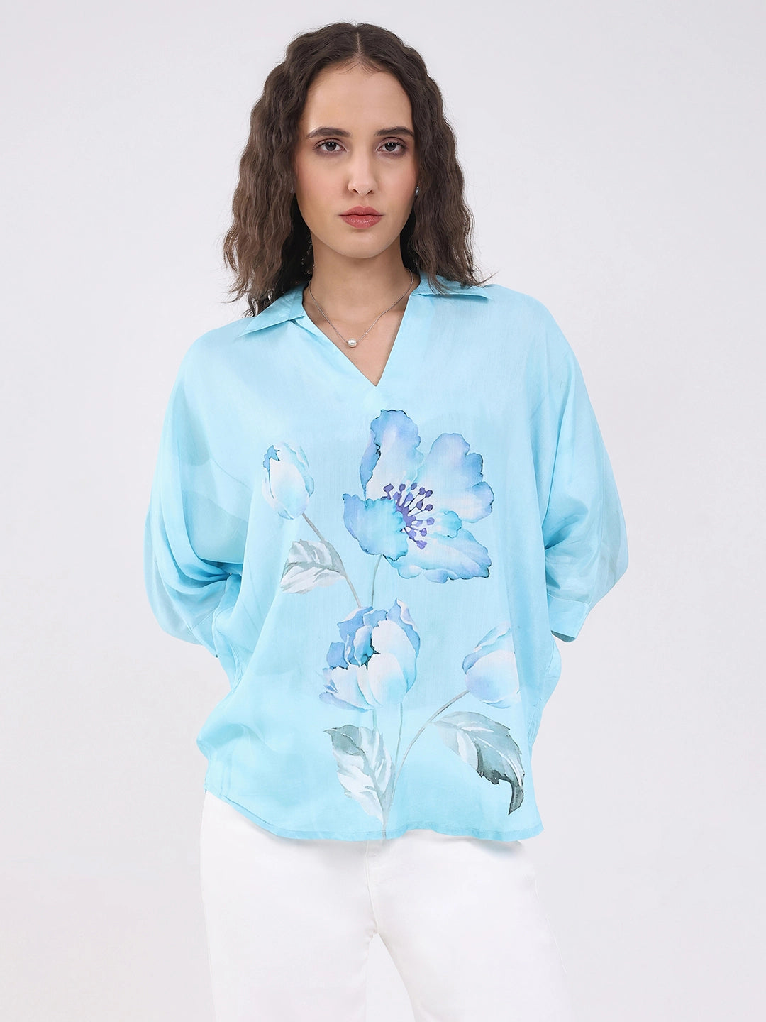 Blue Viscose Floral Loose Top - Global Republic