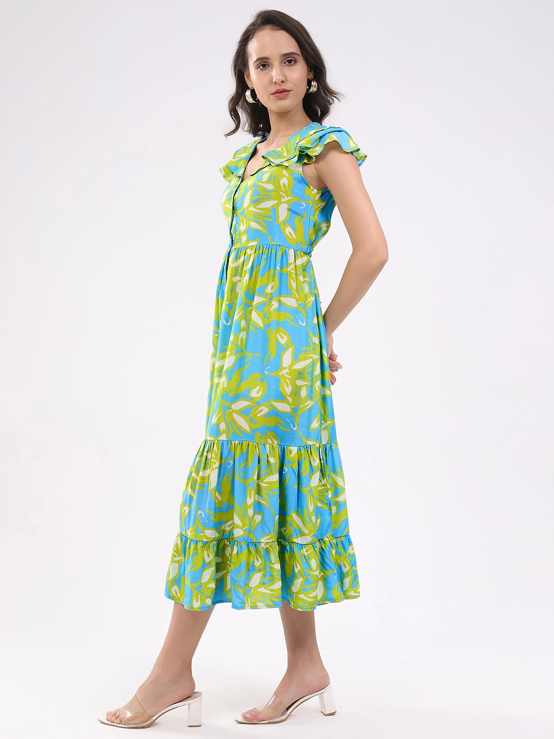 Sky & Lime Abstract Tiered Midi Dress - Global Republic
