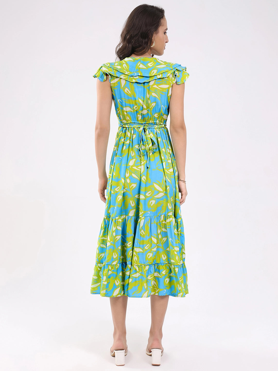 Sky & Lime Abstract Tiered Midi Dress - Global Republic