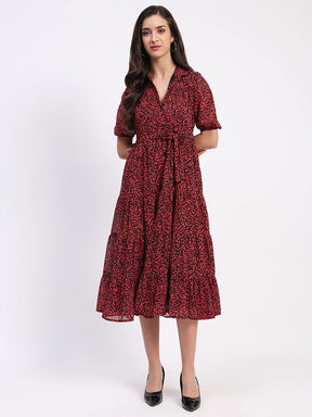 Red & Black Floral Tiered Dress - Global Republic