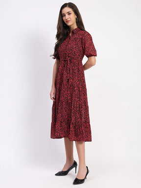 Red & Black Floral Tiered Dress - Global Republic
