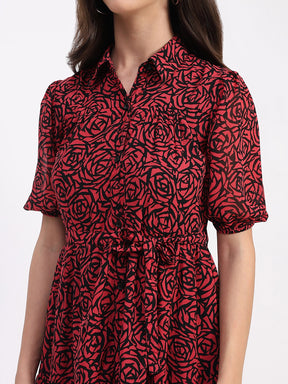 Red & Black Floral Tiered Dress - Global Republic