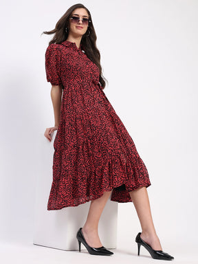 Red & Black Floral Tiered Dress - Global Republic