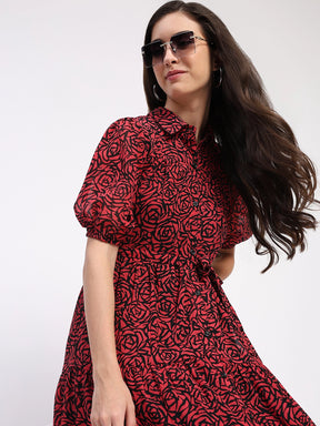 Red & Black Floral Tiered Dress - Global Republic