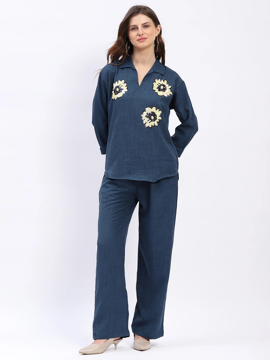 Floral Sequin Relaxed Co-ord Set - Global Republic