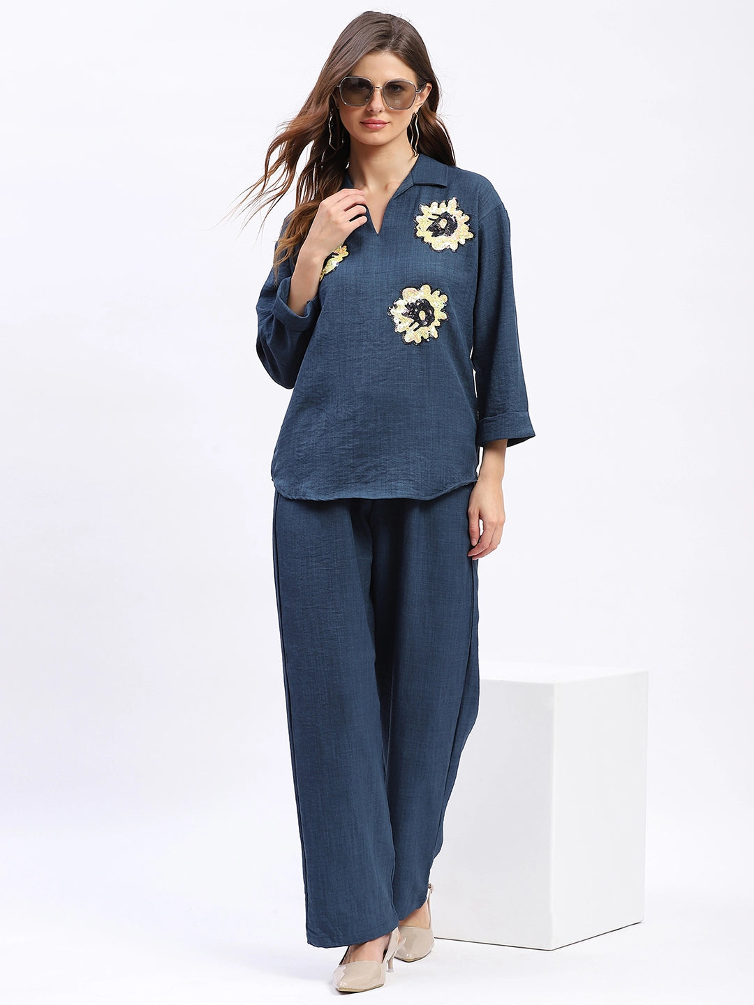 Floral Sequin Relaxed Co-ord Set - Global Republic