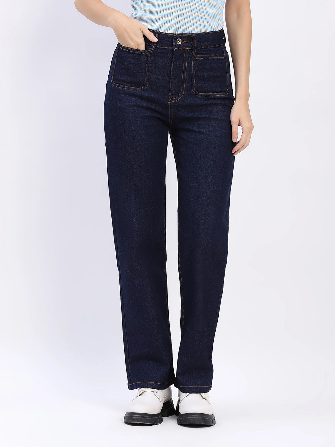 Straight-Fit Patch Pocket Jeans - Global Republic