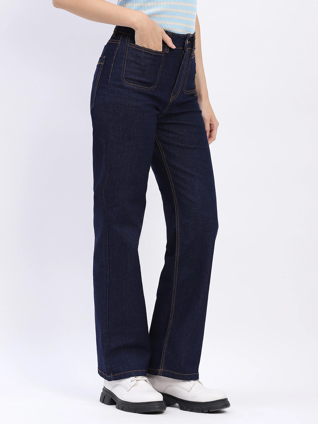 Straight-Fit Patch Pocket Jeans - Global Republic