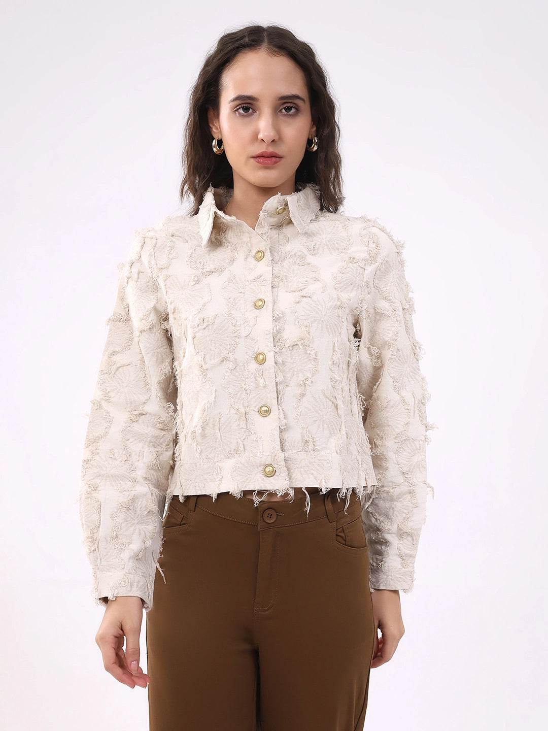 Beige Textured Cotton Shacket - Global Republic