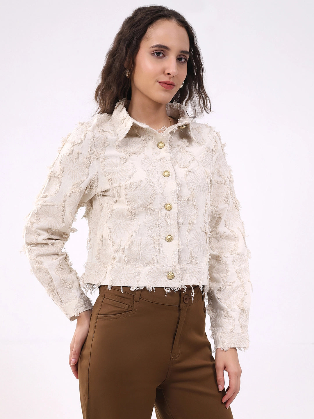 Beige Textured Cotton Shacket - Global Republic