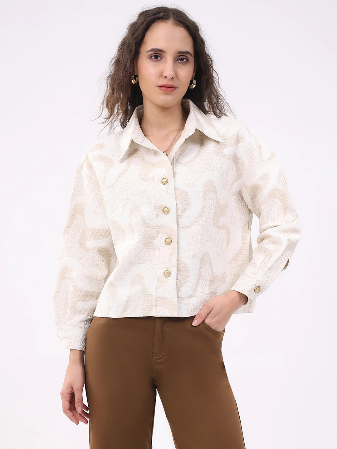 Beige Textured Linen-Blend Shirt - Global Republic