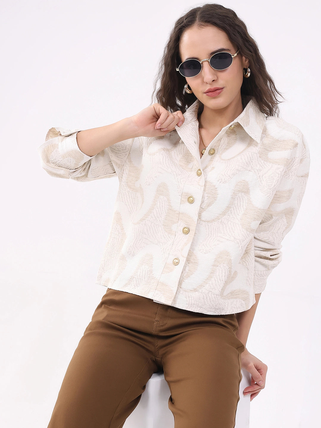 Beige Textured Linen-Blend Shirt - Global Republic