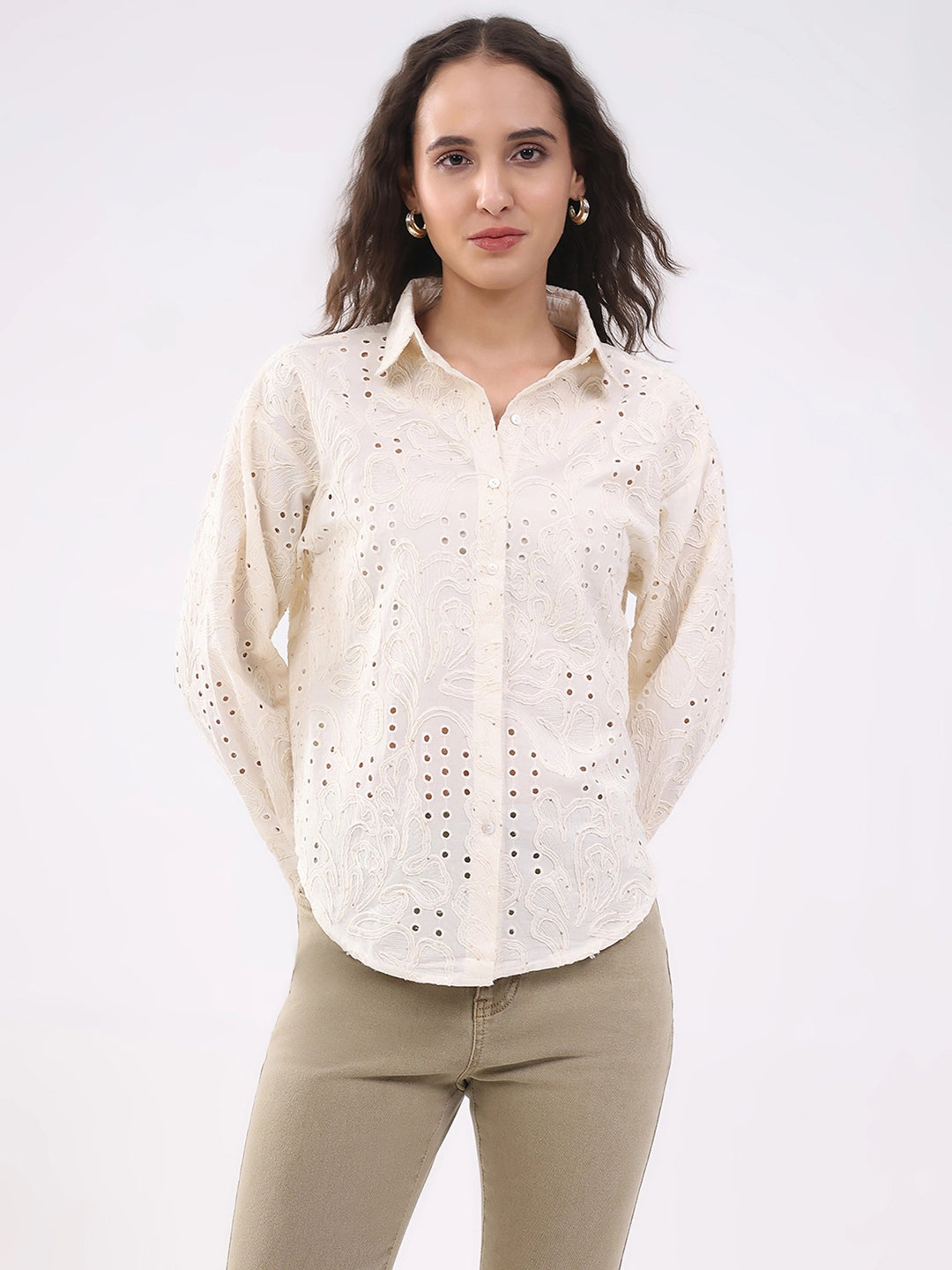 Beige Cotton Schiffili Shirt - Global Republic