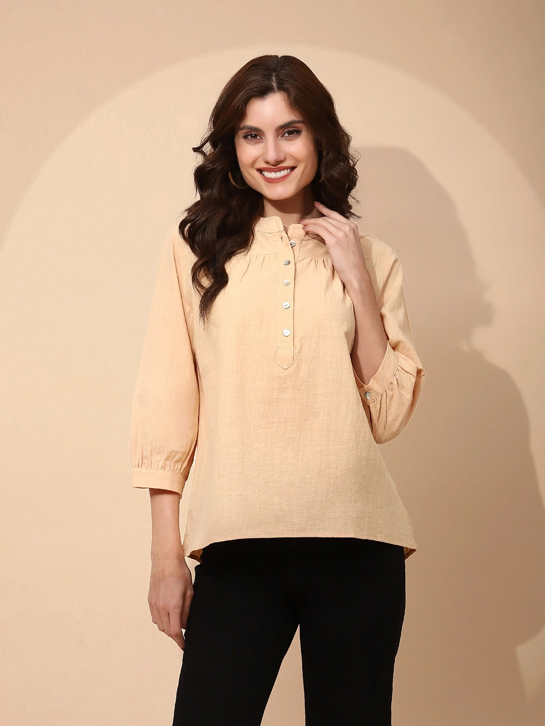 Cotton Regular Fit Beige Top - Global Republic