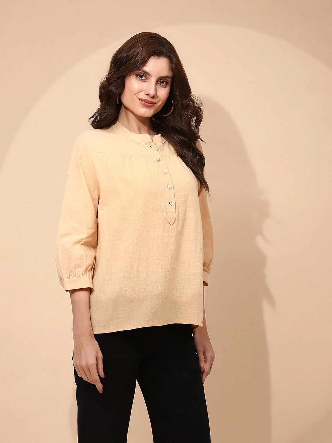 Cotton Regular Fit Beige Top - Global Republic