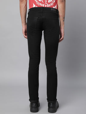 Mens Black Cotton Blend Solid Jeans