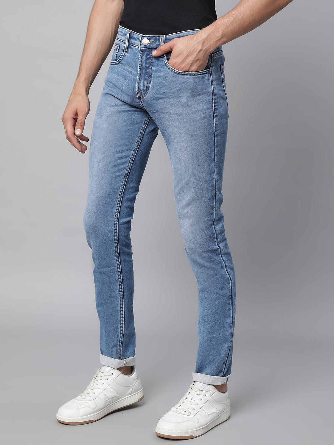 Mens Blue Denim Solid Jeans