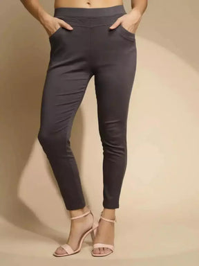 Women Mid-Rise Grey Ankle Length Stretchable Jegging