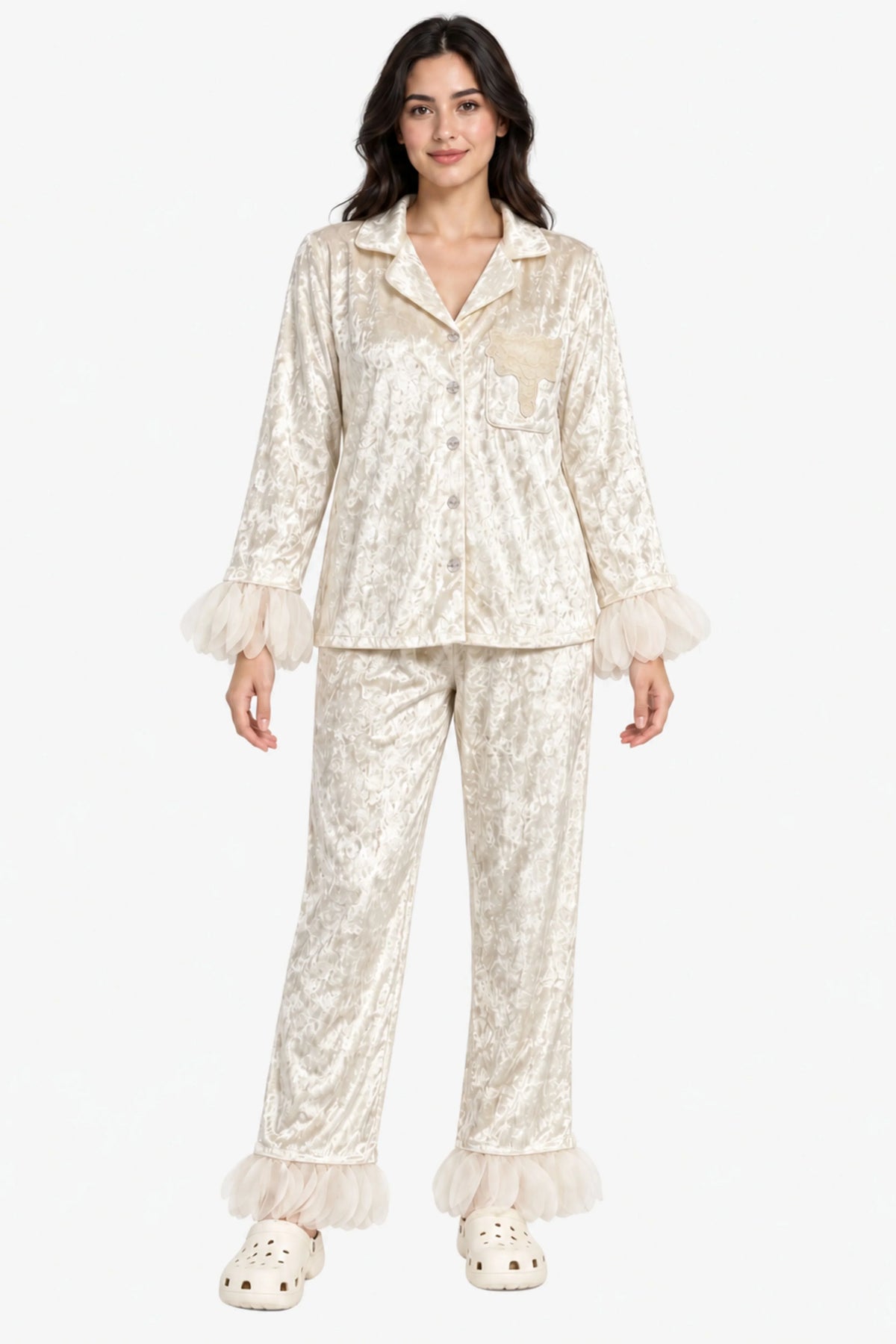 Cream Solid Winter Night Suit-Global Republic