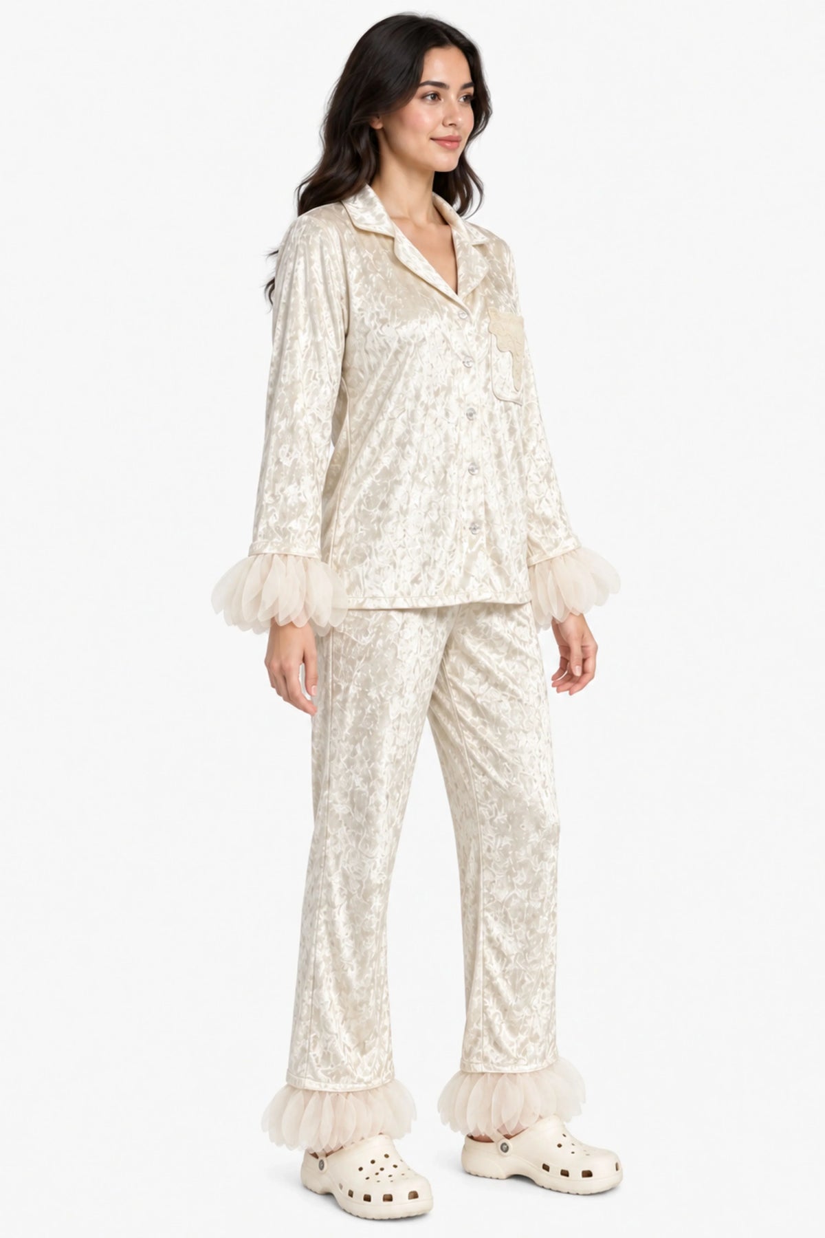 Cream Solid Winter Night Suit-Global Republic
