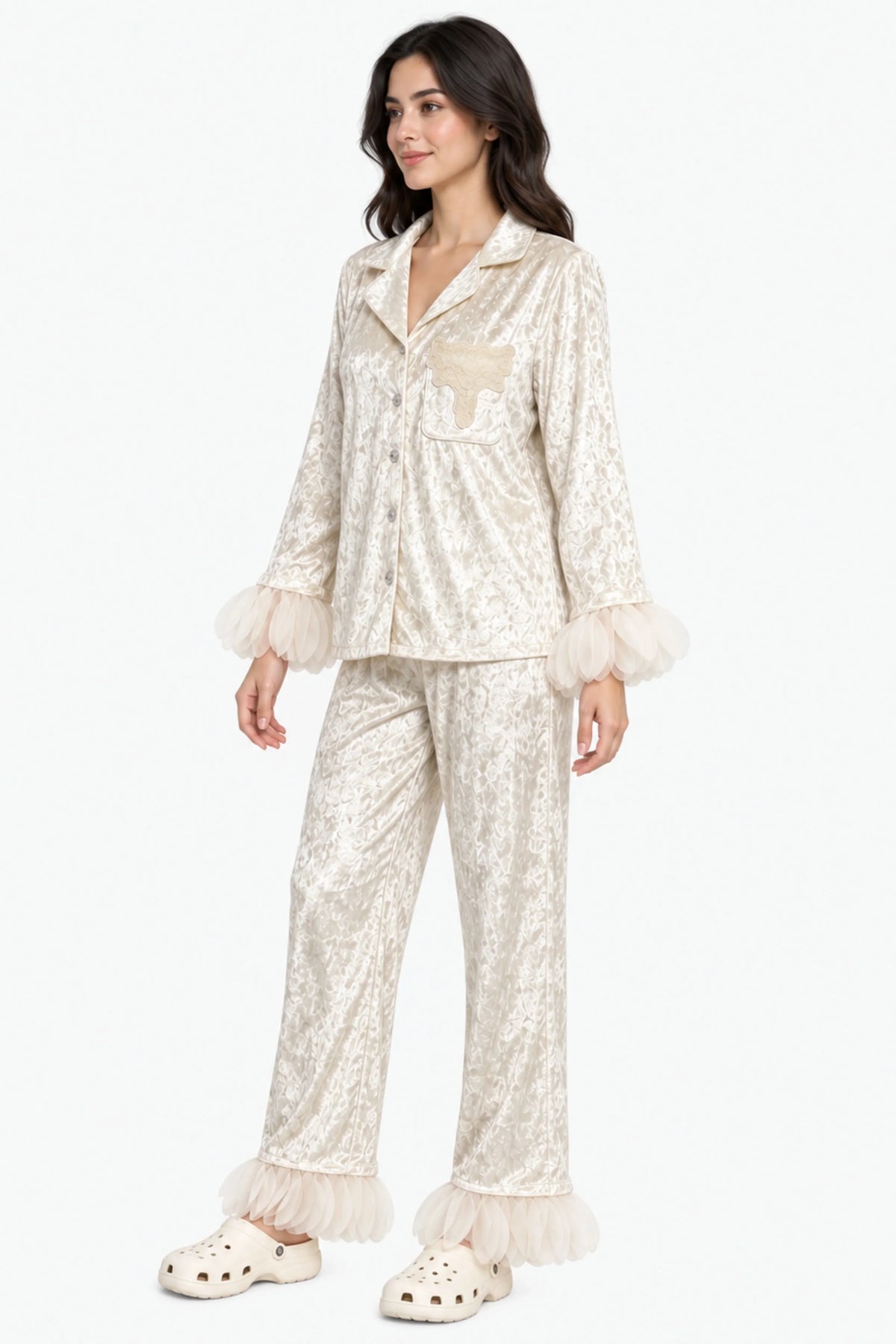 Cream Solid Winter Night Suit-Global Republic