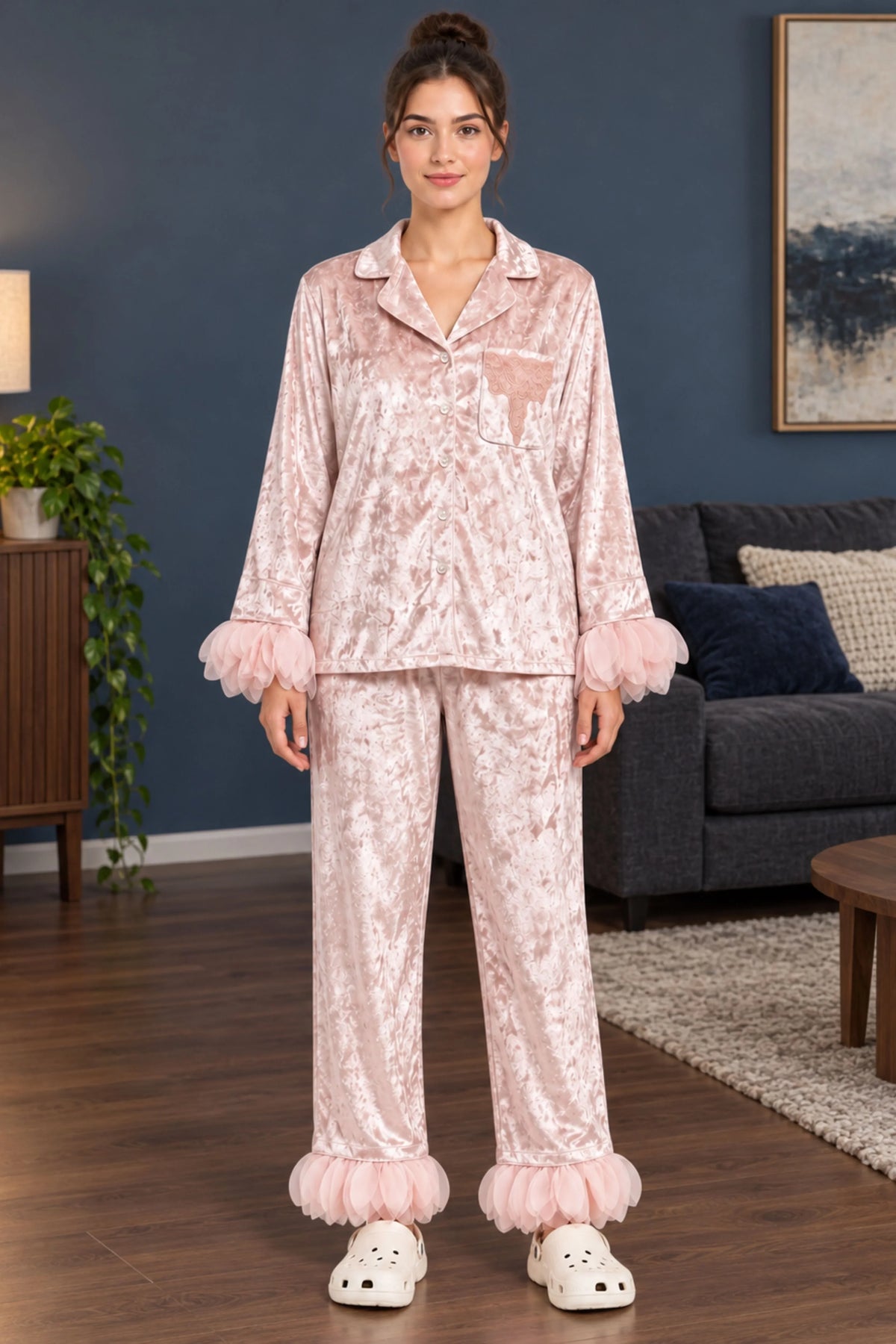 Pastel Pink Solid Winter Night Suit-Global Republic