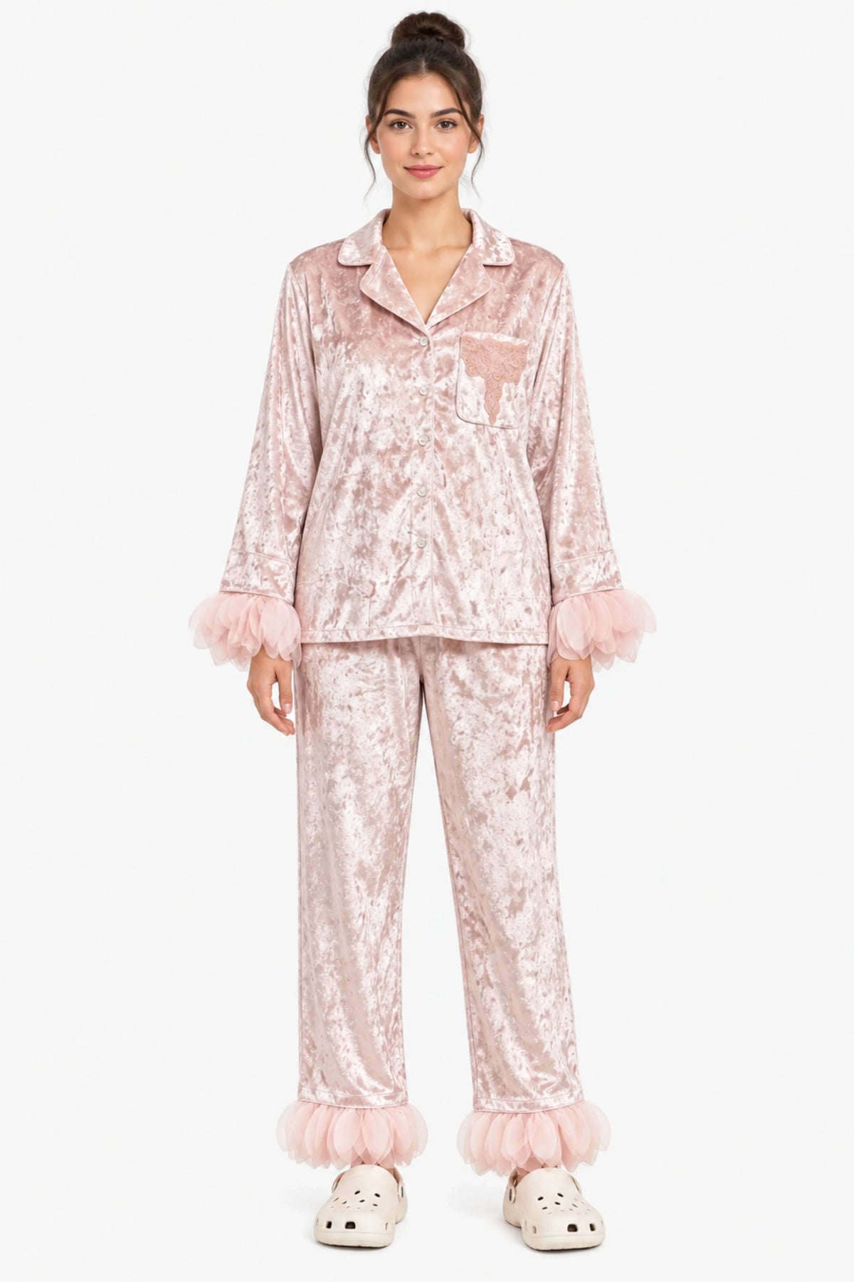 Pastel Pink Solid Winter Night Suit-Global Republic